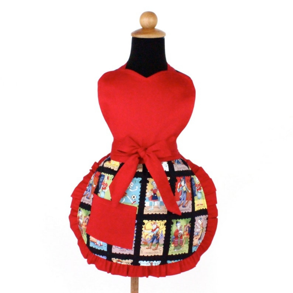 Mexican Loteria Inspired Children Apron Red